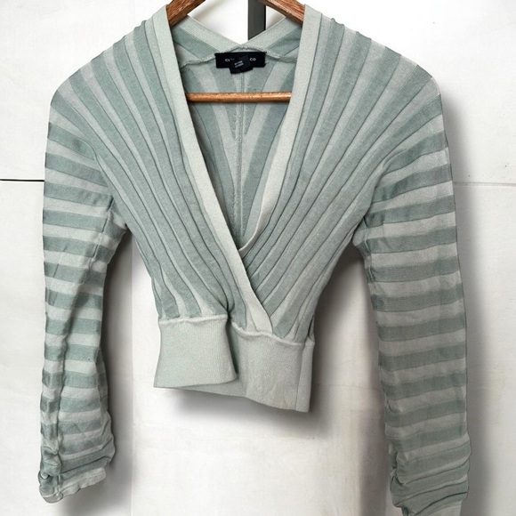 Club Monaco mint Green Striped Sweater cross front XS - Picture 1 of 5
